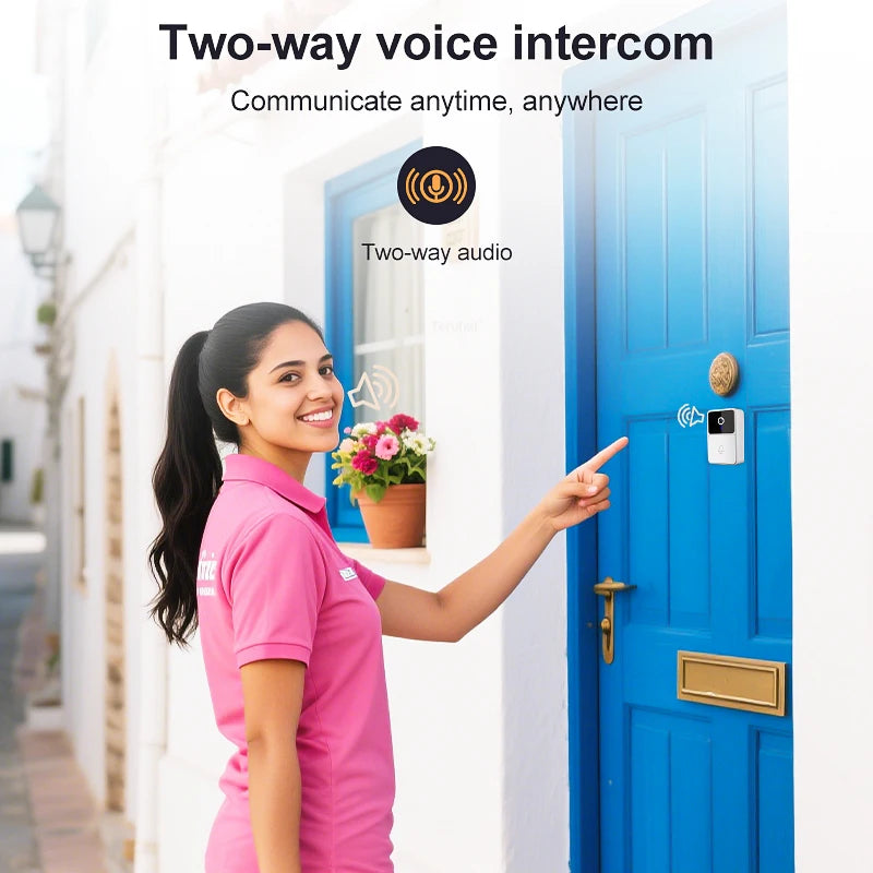 Smart Wireless WiFi Video Doorbell Intelligent Doorbell for Home Security Outdoor Waterproof Intercom with Camera Bell Ringing