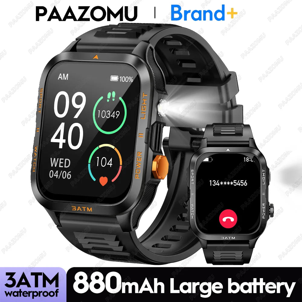 New Smartwatch 880MAH Ultra Battery 3ATM Waterproof 1.96''HD Screen Bluetooth Call Health Monitor Flashlight Sports Smart Watch