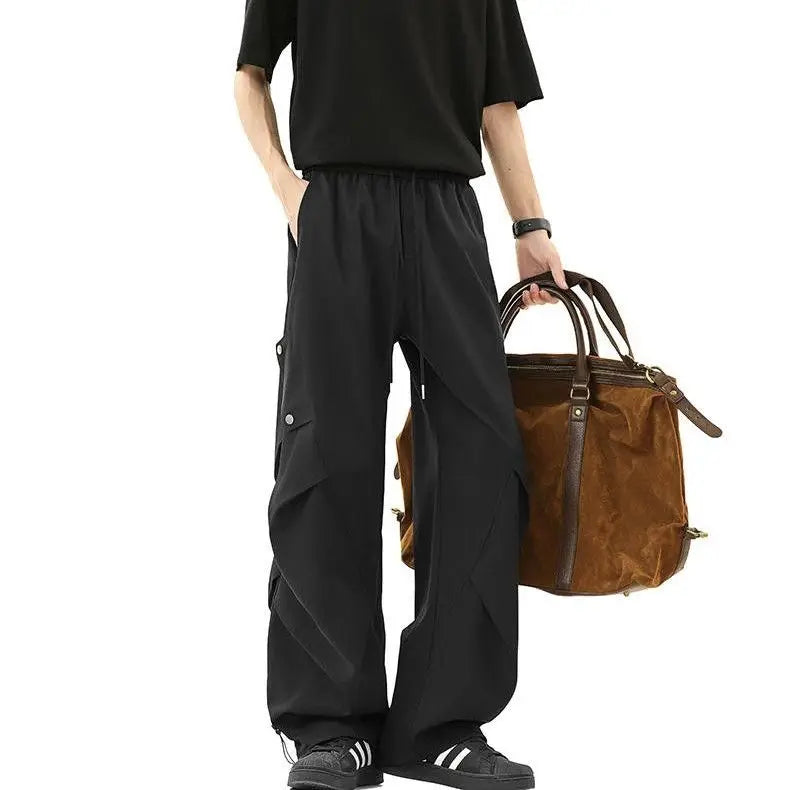 Casual Quick-dry Pants for Men American-style Workwear with Pleats New Summer Thin and Trendy Loose Straight-leg Pants