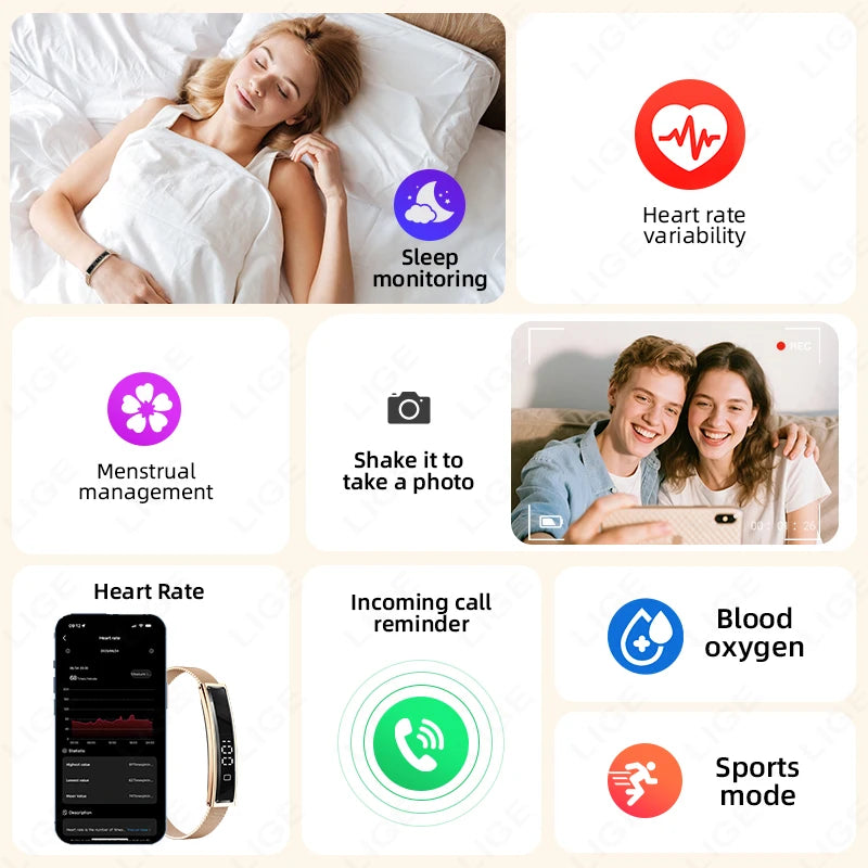 LIGE New Smart Watch Pedometer Health Smart Bracelet Women Men Sports Fitness Waterproof Heart Rate Sleep Monitoring Wristbands