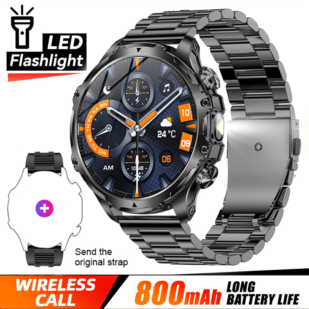2025 New 1.9inch Men Smart Watch Flashlight Outdoors Sports Fitness Tracker 800mah Large Battery IPX8 Waterproof LED Smartwatch