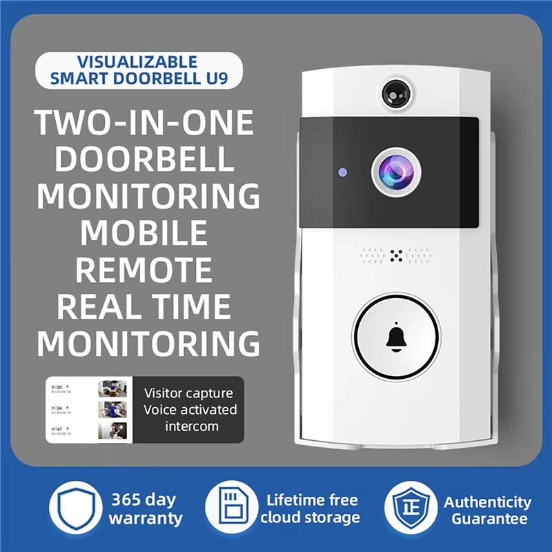 HD Wireless WIFI Doorbell Camera with Solar Charging Waterproof Night Vision Smart Home Two-way Intercom Voice