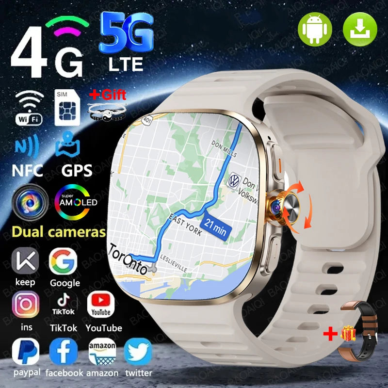 New Large Screen Smartwatch 4G/5G SIM Card Android 10.0 AMOLED 2.4 inch 900W Pull-out Swivel Camera smart watches 16GB+256GB RAM