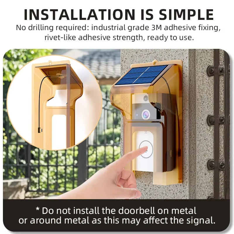 HD Wireless WIFI Doorbell Camera with Solar Charging Waterproof Night Vision Smart Home Two-way Intercom Voice