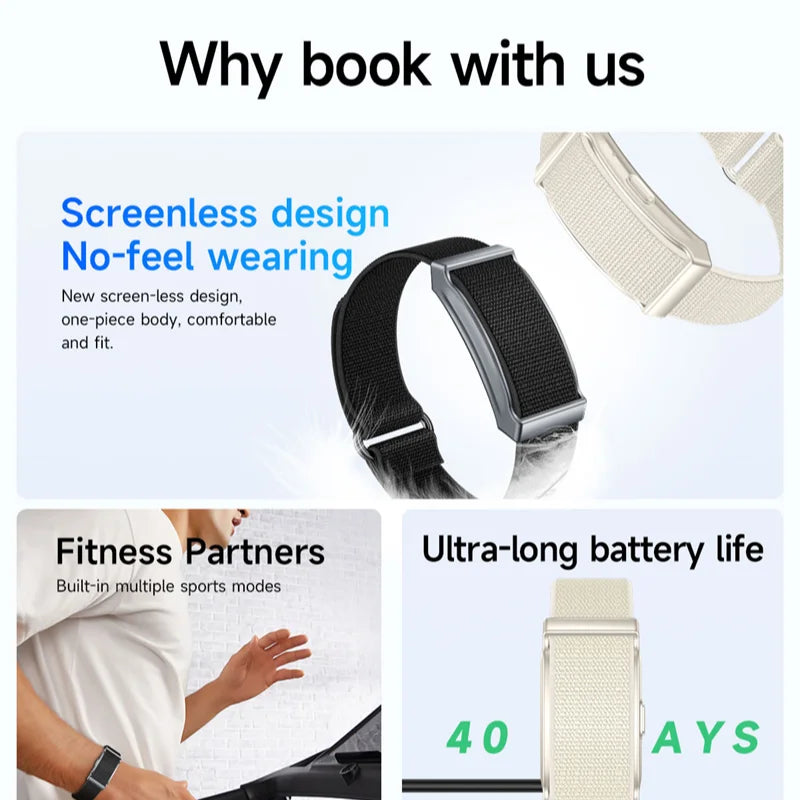 Smart Bracelet Dual PD Heart Rate Blood Oxygen Body Temperature Call Reminder Sleep Monitoring Sports Screenless Wristband 2025