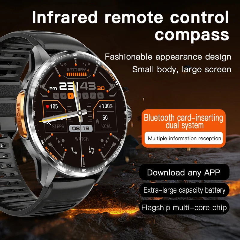 H100 Android Smart Watch 4G Network SIM Card 1.8'' AMOLED 480*480 Large Screen 190° Rotating Camera APP Download Smartwatch Men