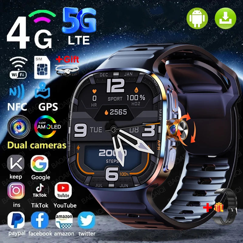 New Large Screen Smartwatch 4G/5G SIM Card Android 10.0 AMOLED 2.4 inch 900W Pull-out Swivel Camera smart watches 16GB+256GB RAM