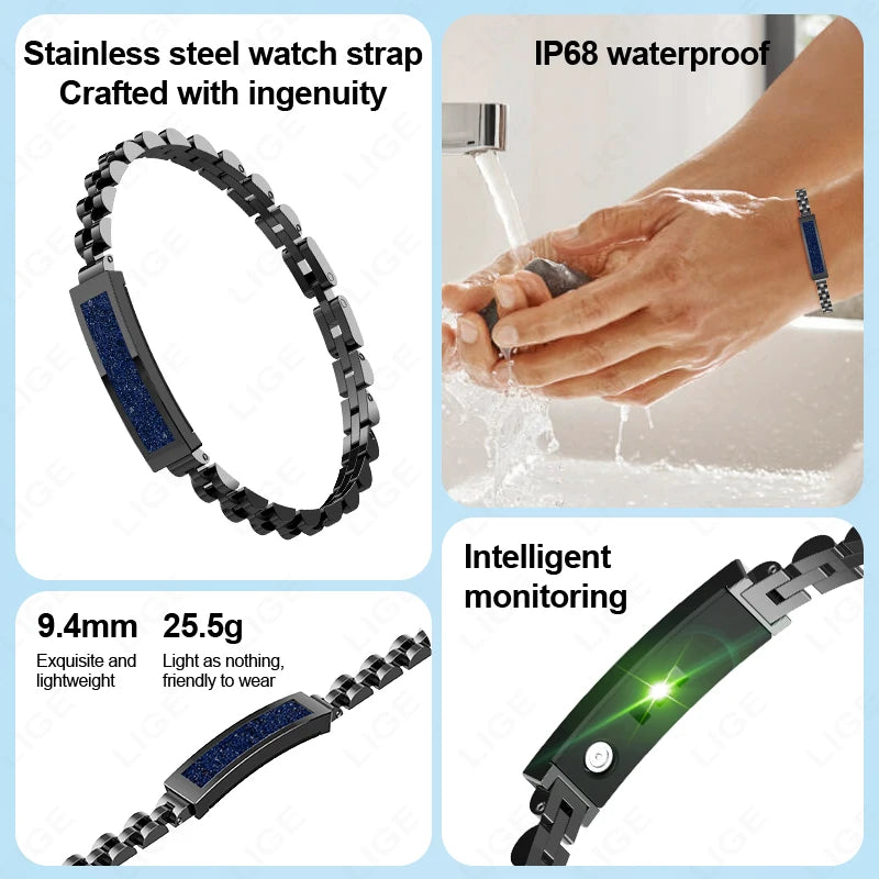 LIGE Fashion Smart Hand Bracelet Men Bluetooth Connected Smart Bracelet Heart Rate Sleep Multisports Smart Chain Bracelet Girls