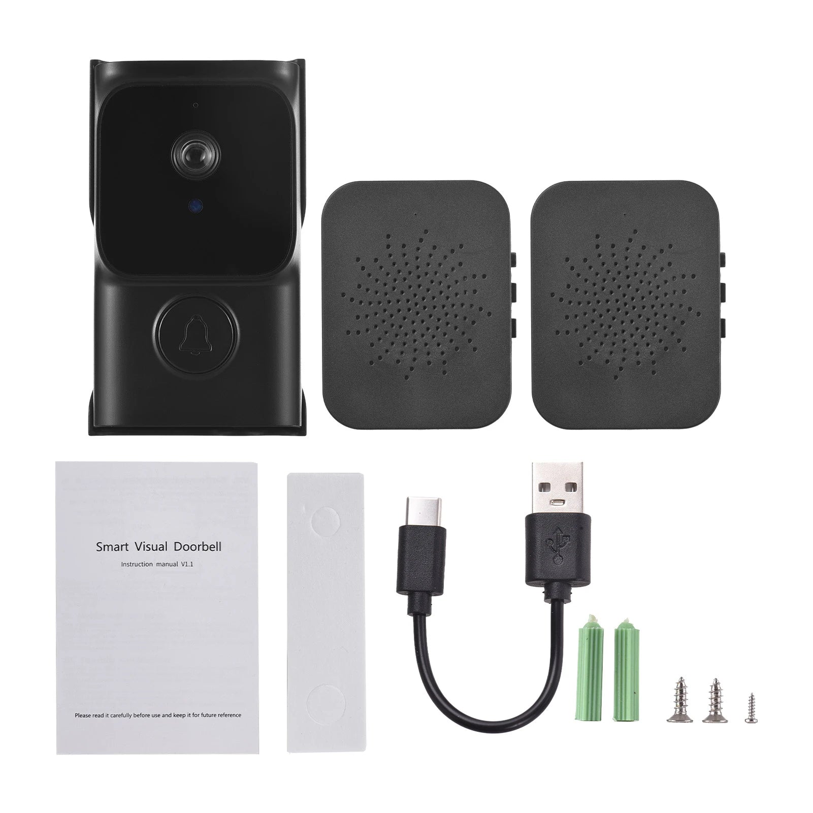 WiFi Smart Doorbell Ring Door Camera with 2 Dingdong Chime TY App Control Infrared Night Viewing Rechargeable Video Intercom