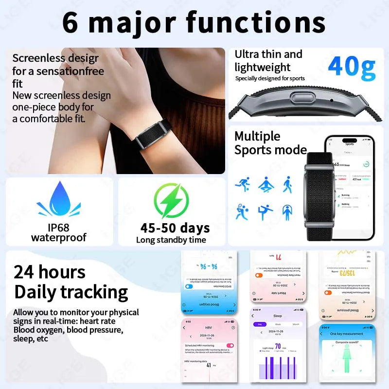 LIGE Smart Bracelet Heart Rate Blood Oxygen Monitor Pedometer Waterproof Sports Fitness Tracker Watch Men Women Electronic Band