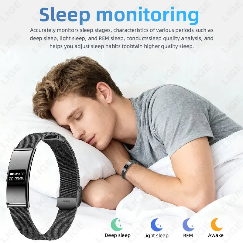 LIGE New Smart Bracelet Ultra-thin Heart Rate Blood Oxygen Sleep Monitoring Waterproof Smart Watch Sports Women Men Smart Band