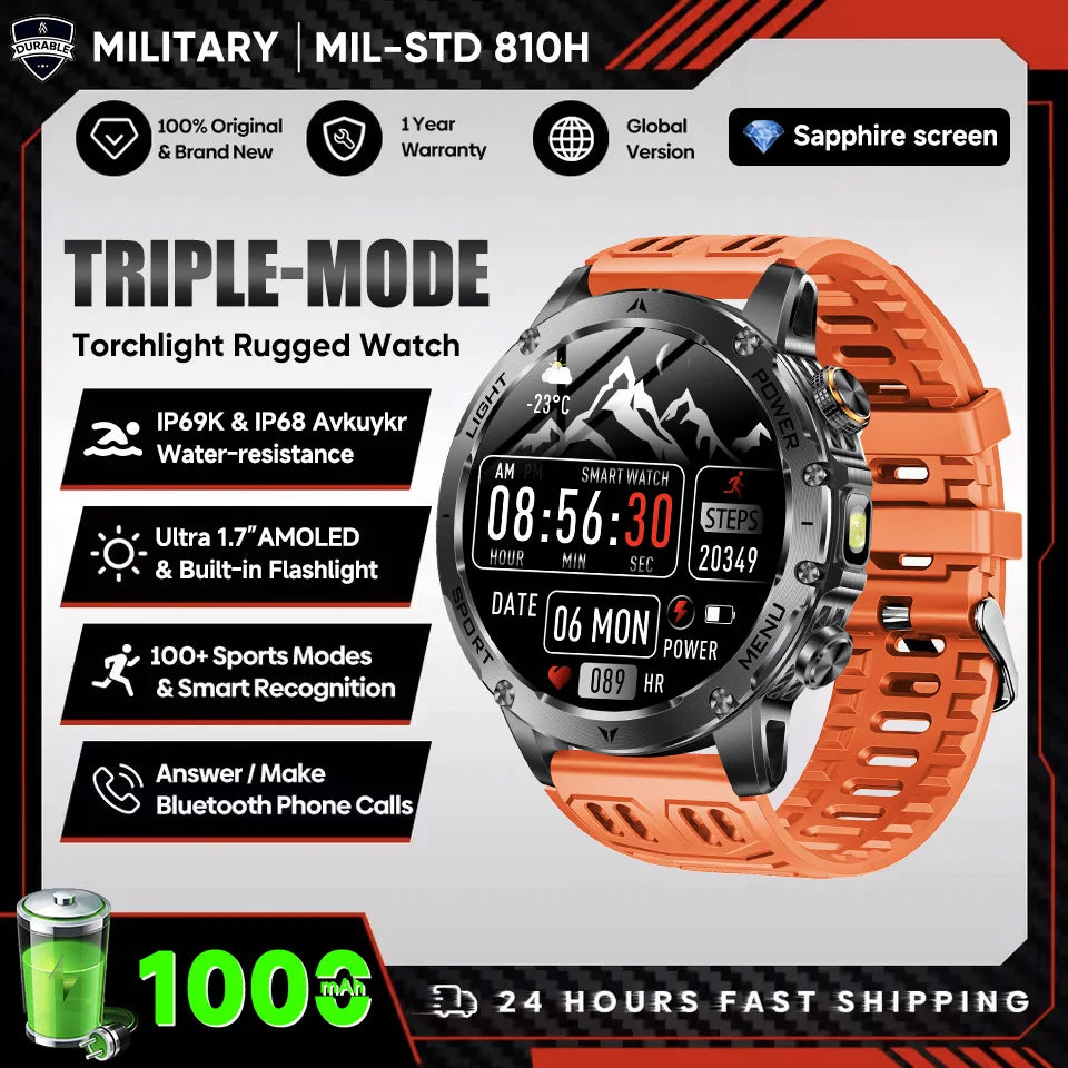2025 Men 1.7-inch AMOLED Screen Smart Watch 1000mAh Battery Heart Rate Bluetooth Call NFC GPS Tracker Sports Fitness Watches New