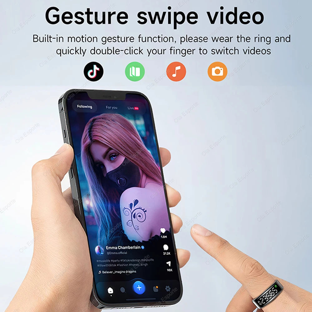 Smart Ring with Display Screen and Touch, Wireless Charging, Health Manager, Multiple Sport Mode, 5 ATM Waterproof For Men Women