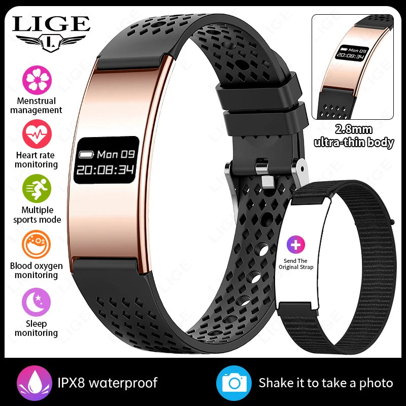 LIGE New Smart Bracelet Ultra-thin Heart Rate Blood Oxygen Sleep Monitoring Waterproof Smart Watch Sports Women Men Smart Band