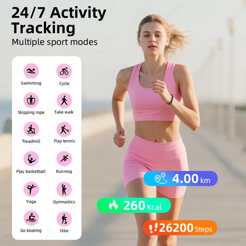 LIGE New Sports Fitness Tracker Smart Bracelet Heart Rate Sleep Monitor Pedometer Call Reminder Smartwatch Band For Men Women