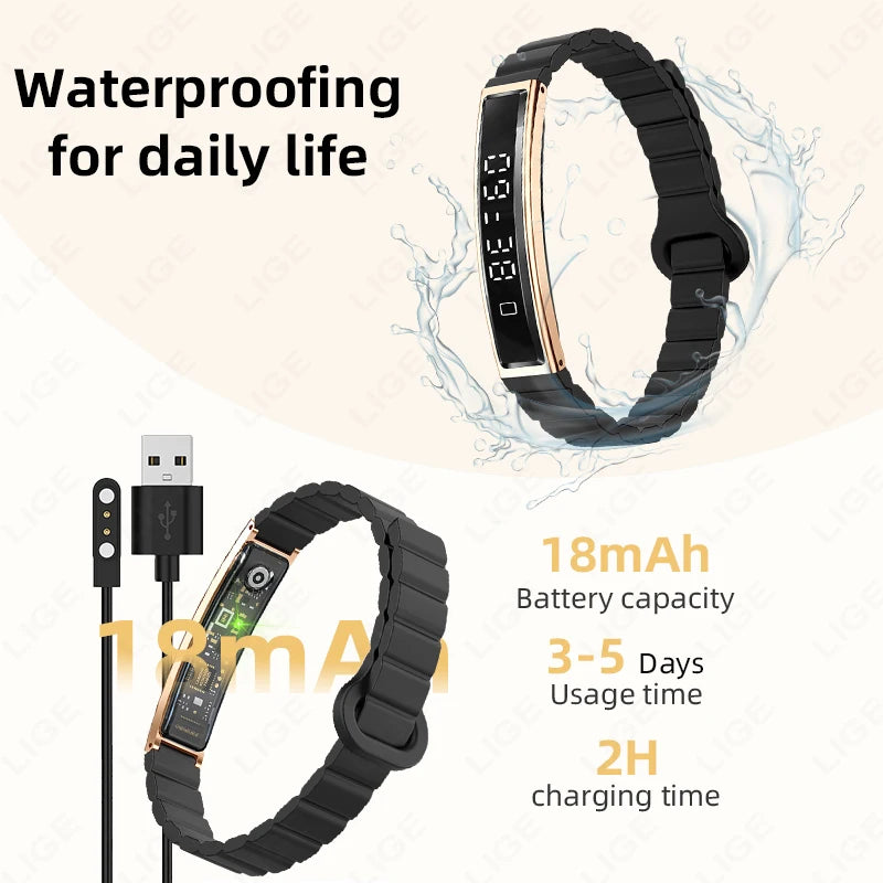 LIGE New Fashion Women Smart Bracelet Sport Mode Fitness Tracker Heart Rate Health Monitoring IP68 Waterproof Smart Watch Men