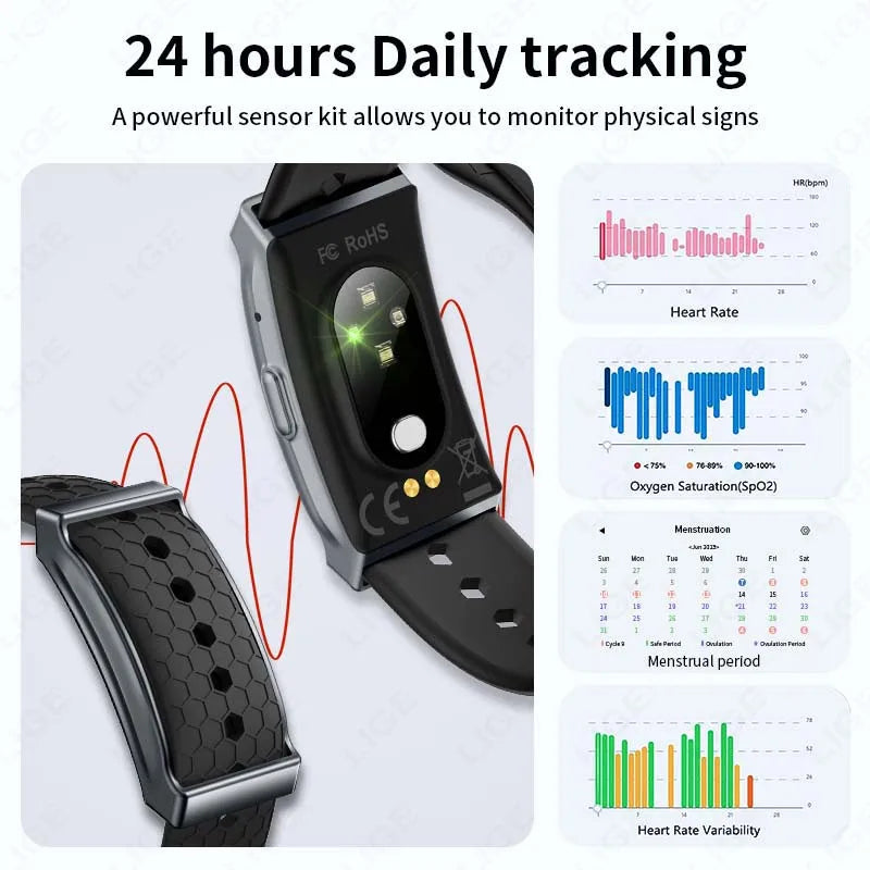 LIGE No Screen Smart Bracelet Heart Rate Monitor Thermometer Men Women Wristbands Waterproof Sport Fitness Men Women Smart Watch