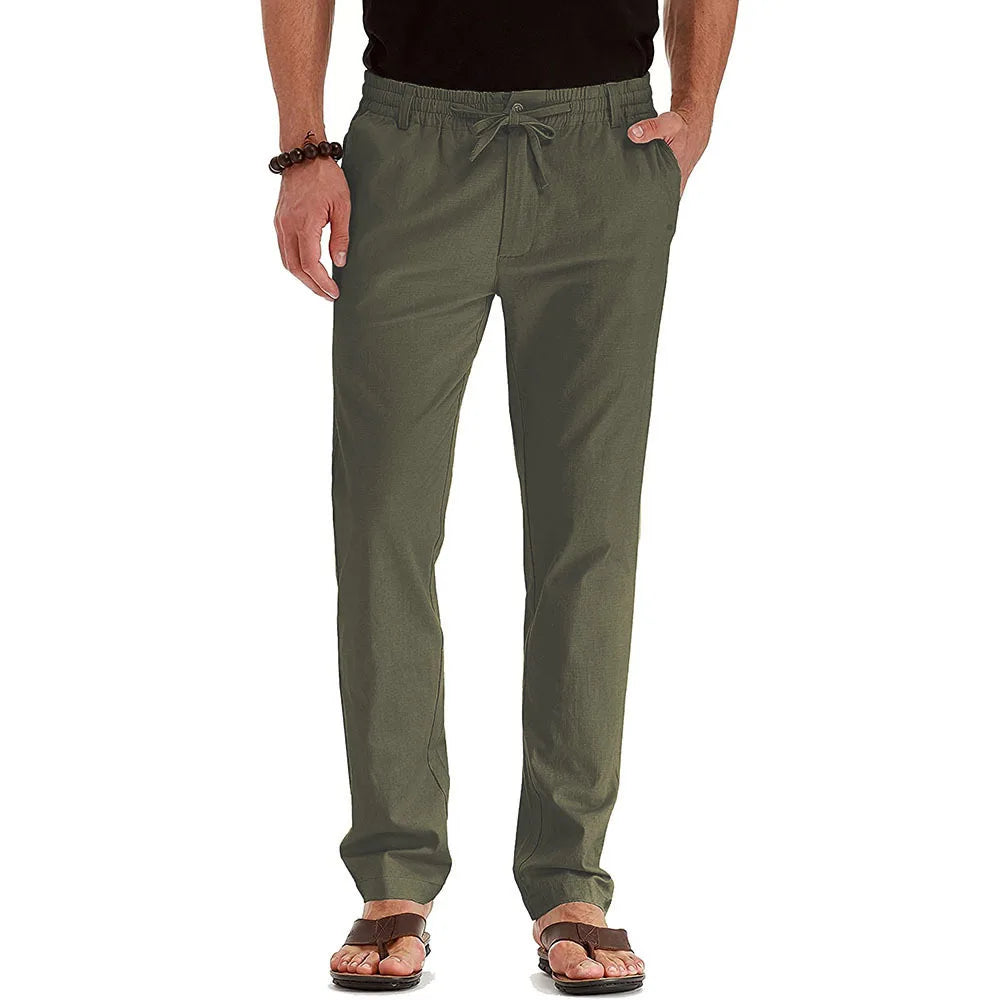Casual Men's Pants European and American Loose Elastic Waist Cotton Versatile Solid Color Sports Pants