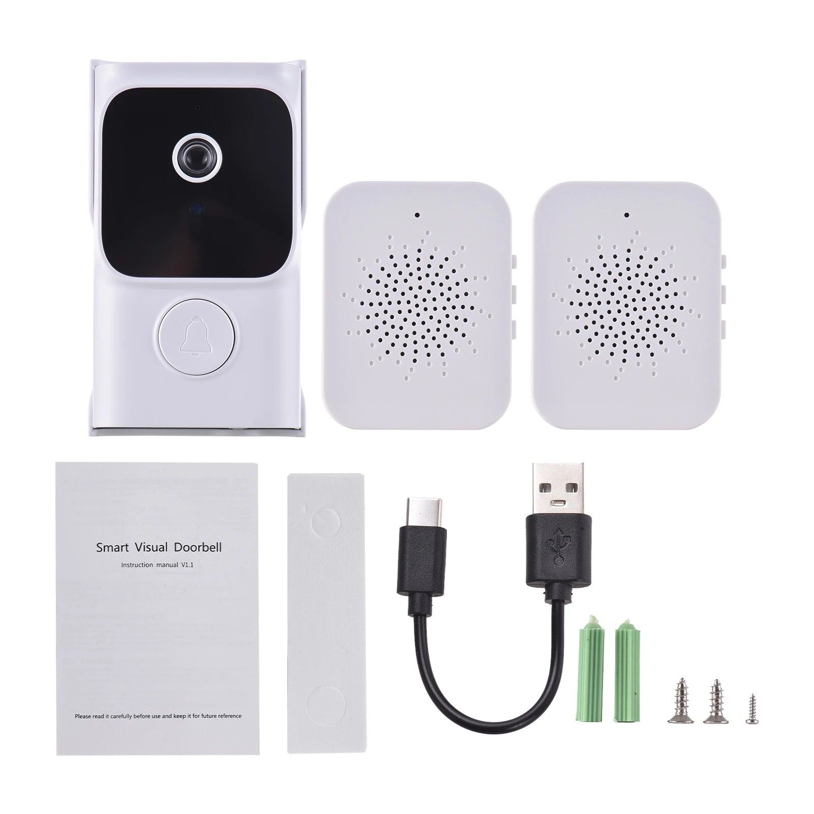 WiFi Smart Doorbell Ring Door Camera with 2 Dingdong Chime TY App Control Infrared Night Viewing Rechargeable Video Intercom