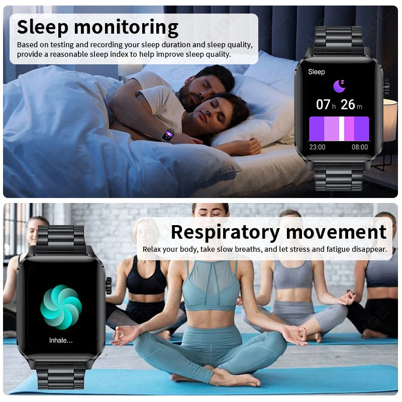 LIGE New 1.85inch HD Full Touch Screen Smart Watch Men Outdoor 100+ Sports Fitness Health Monitoring Smartwatch for Android iOS