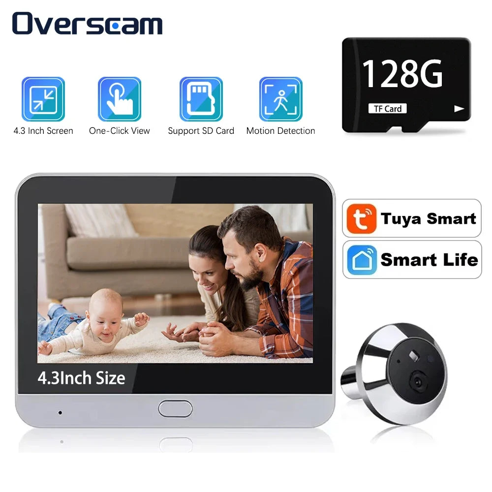 5MP Tuya Smartlife Home Doorbell Cat Eye Camera PIR Motion Detection Wifi Doorbell Night Vision Peepholes 4.3 Inch Baby Monitor