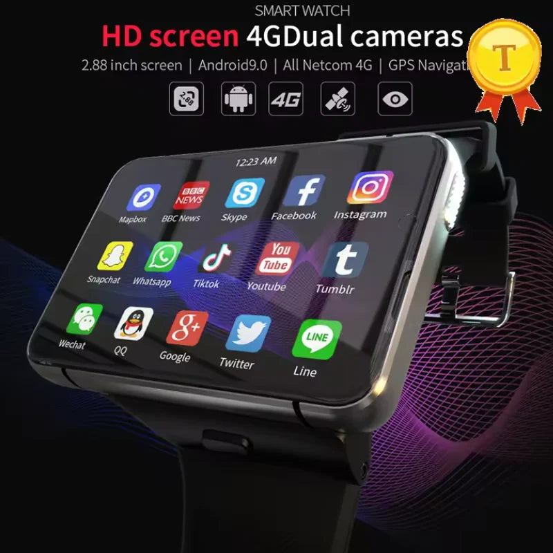 DM100 4G Smart Watch WiFi Bluetooth Android OS Smartwatch 2.86 Inch Full Touch Screen 32GB RAM Dual Cameras Sports Smart PK S999