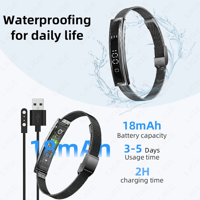 LIGE Smart Bracelet Sport Fitness Tracker Heart Rate Blood Oxygen Sleep Stress HRV Monitor Watches Step Counting Smartwatch Band