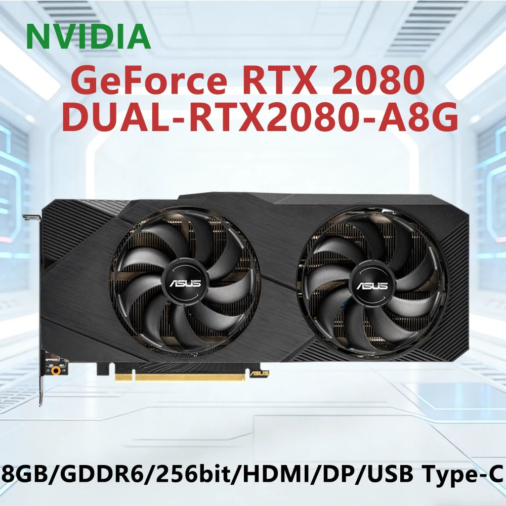 ASUS NVIDIA GeForce RTX 2080 8GB GPU DUAL RTX2080 8G GDDR6 Graphics Card 256-bit PCI-E 3.0 HDMI DP USB Type-C Dual Fan 4K Gaming