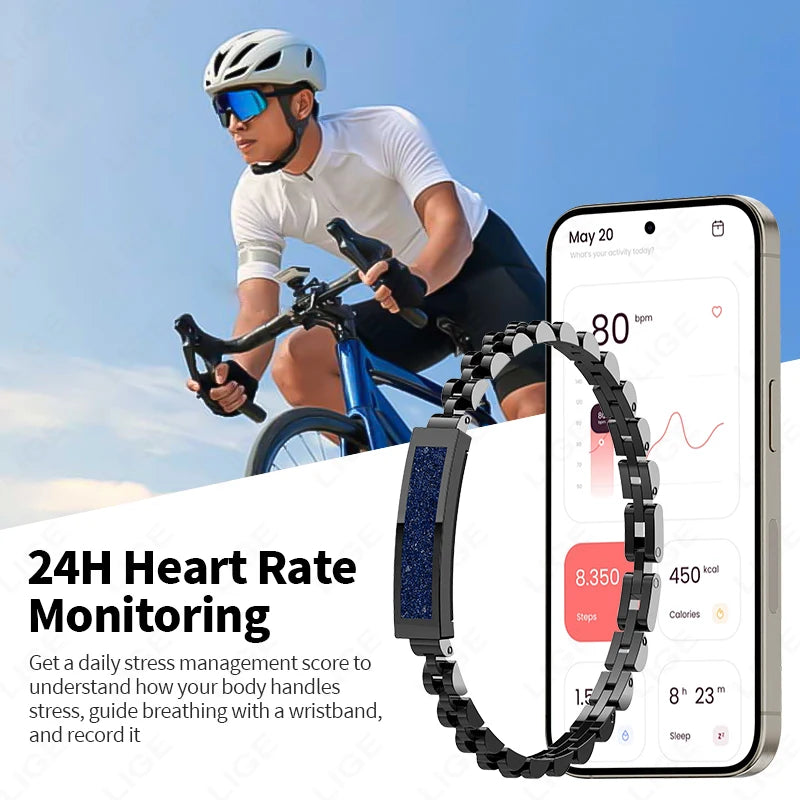 LIGE Fashion Smart Hand Bracelet Men Bluetooth Connected Smart Bracelet Heart Rate Sleep Multisports Smart Chain Bracelet Girls