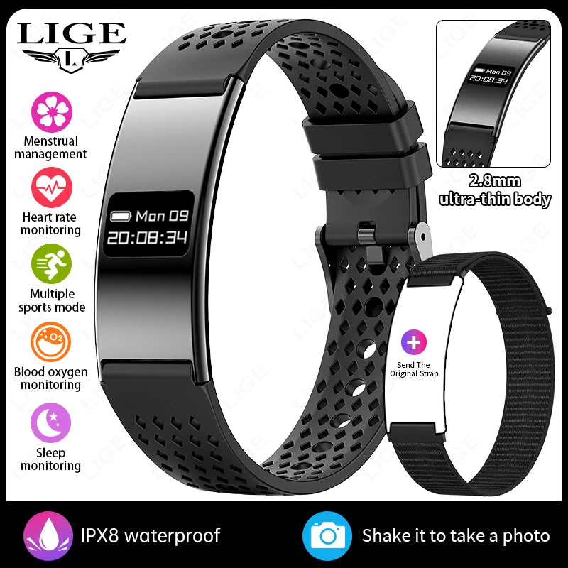 LIGE New Smart Bracelet Ultra-thin Heart Rate Blood Oxygen Sleep Monitoring Waterproof Smart Watch Sports Women Men Smart Band