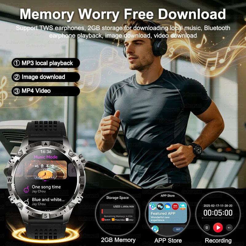 Dual-Band GPS Smart Watch Men Tactical Military Grade 1.43" AMOLED Offline Map 100+Sports 3ATM Waterproof 730mAh Battery Watches