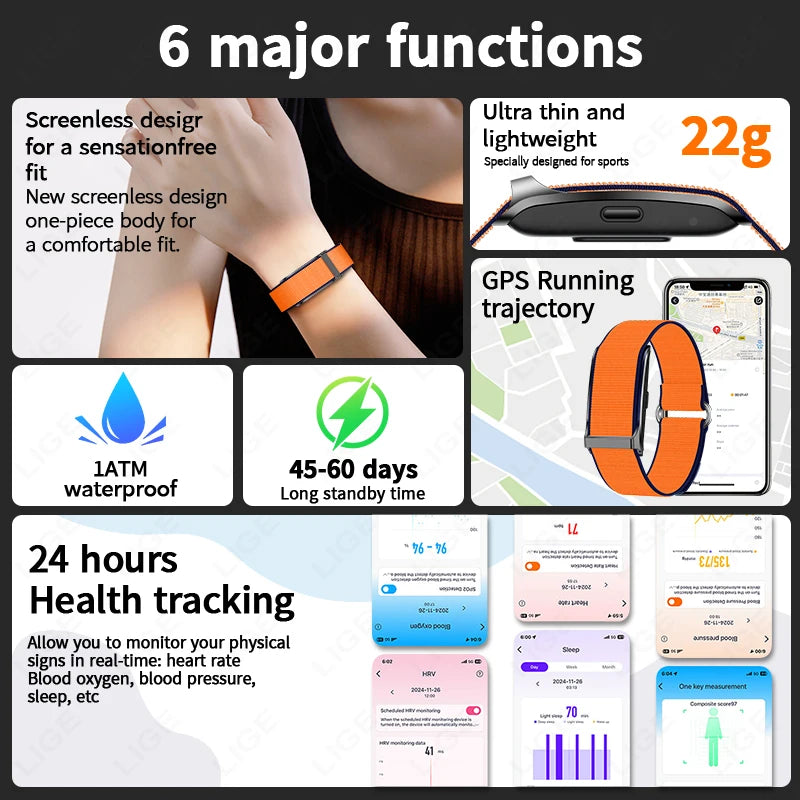 LIGE Smart Watch Men Sports Smart Bracelet Fitness Band Heart Rate Blood Pressure Monitor Waterproof Multifunction Watches Women