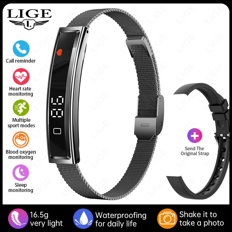 LIGE Smart Bracelet Sport Fitness Tracker Heart Rate Blood Oxygen Sleep Stress HRV Monitor Watches Step Counting Smartwatch Band
