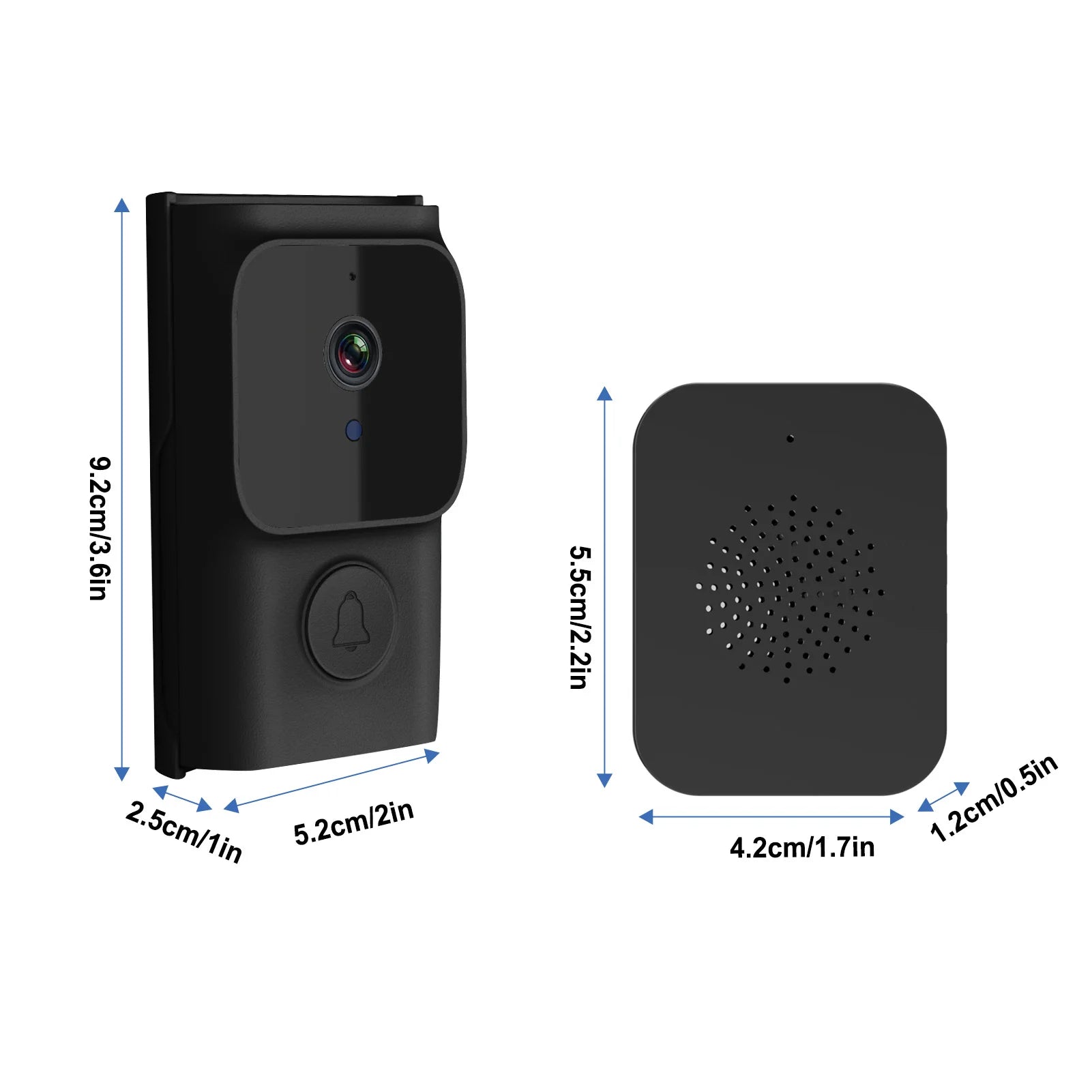 WiFi Smart Doorbell Ring Door Camera with 2 Dingdong Chime TY App Control Infrared Night Viewing Rechargeable Video Intercom
