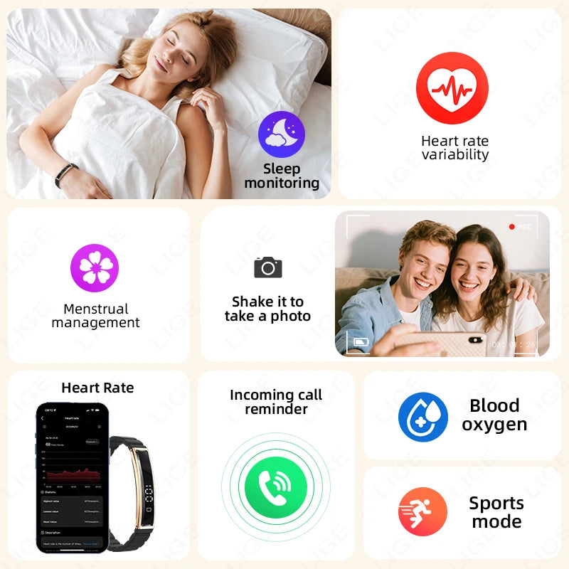 LIGE New Sports Fitness Tracker Smart Bracelet Heart Rate Sleep Monitor Pedometer Call Reminder Smartwatch Band For Men Women