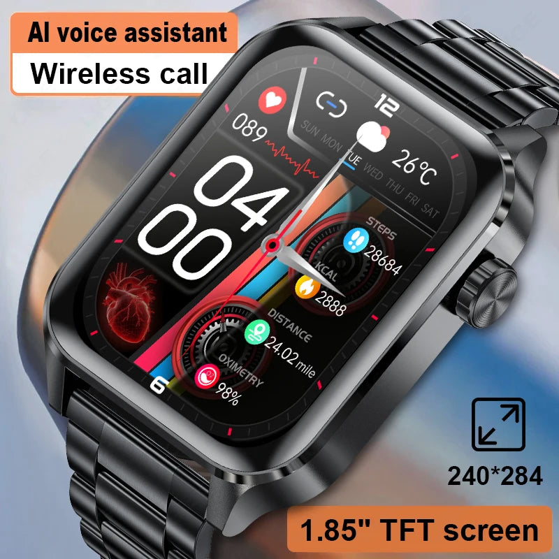 LIGE New 1.85inch HD Full Touch Screen Smart Watch Men Outdoor 100+ Sports Fitness Health Monitoring Smartwatch for Android iOS