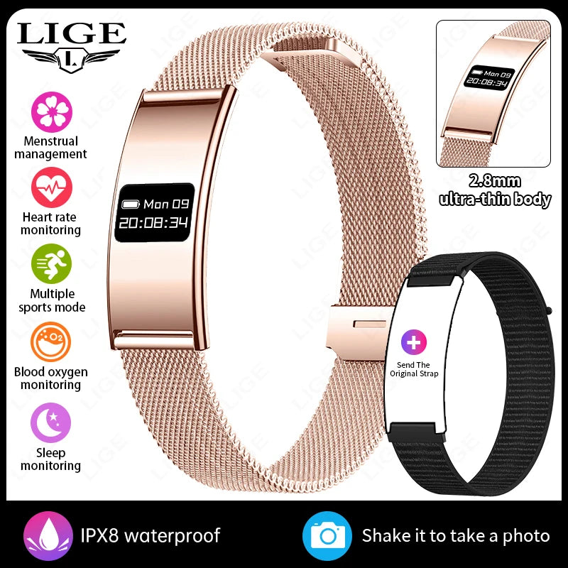 LIGE New Smart Bracelet Ultra-thin Heart Rate Blood Oxygen Sleep Monitoring Waterproof Smart Watch Sports Women Men Smart Band