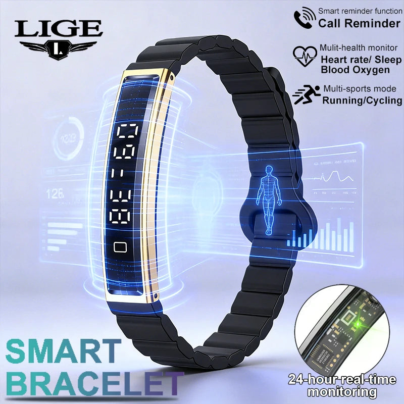 LIGE New Fashion Women Smart Bracelet Sport Mode Fitness Tracker Heart Rate Health Monitoring IP68 Waterproof Smart Watch Men