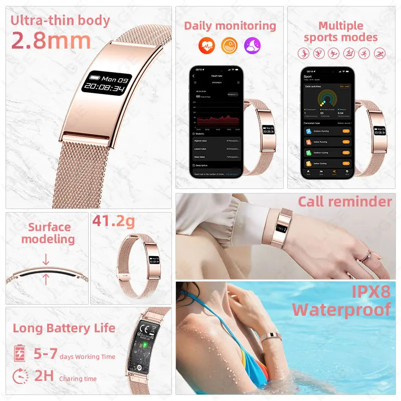 New Men Smart Bracelet Women Health Fitness Tracker Ultra-thin Heart Rate Sleep Monitoring Call Reminder Couple Wristband Sports