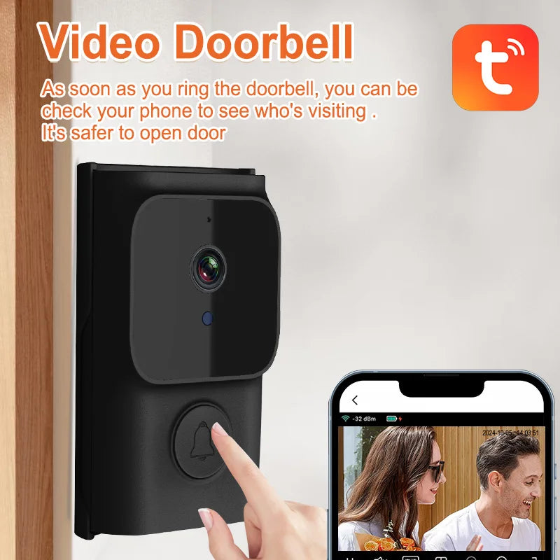 WiFi Smart Doorbell Ring Door Camera with 2 Dingdong Chime TY App Control Infrared Night Viewing Rechargeable Video Intercom