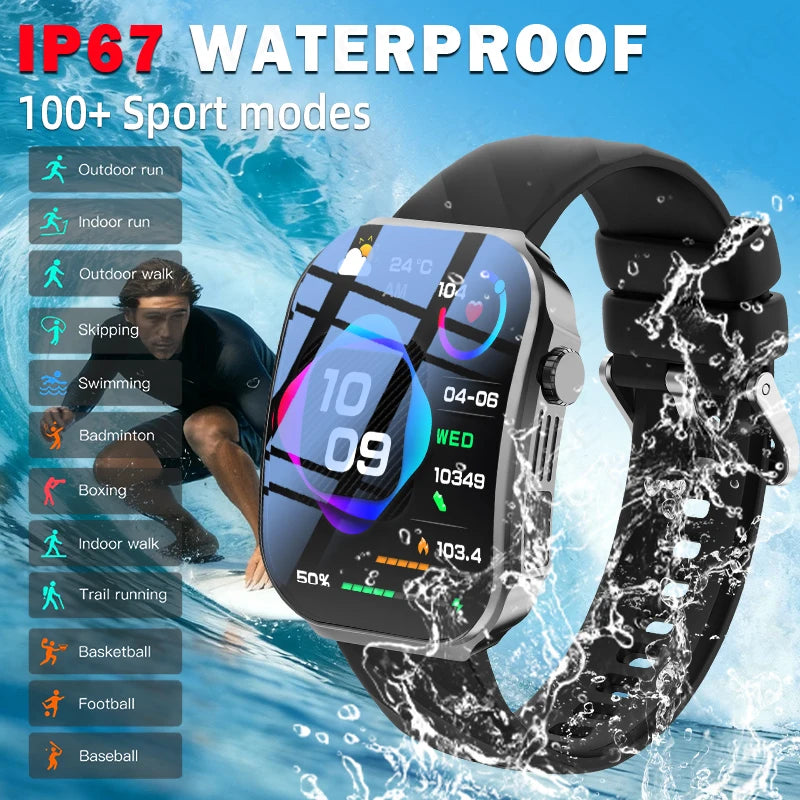 LIGE New 2.2 inch 3D curved Screen Smart Watch Men Bluetooth Call Flashlight 100+Sports Mode Man Watch Waterproof Men Smartwatch