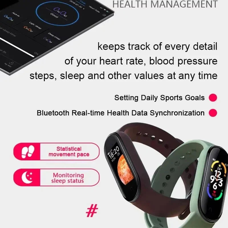 M7 Smart Watch Heart Rate Blood Pressure Monitoring AMOLED Screen Smart Wristband Fitness TrackerMen Women Sport Bracelet