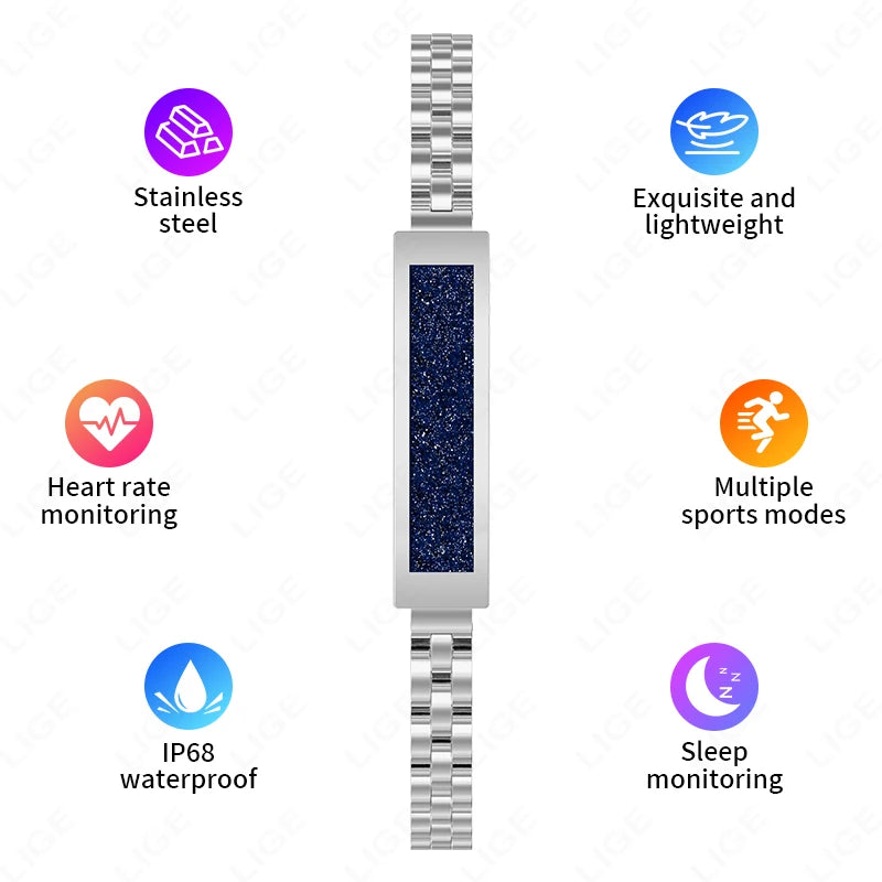 LIGE Fashion Smart Hand Bracelet Men Bluetooth Connected Smart Bracelet Heart Rate Sleep Multisports Smart Chain Bracelet Girls