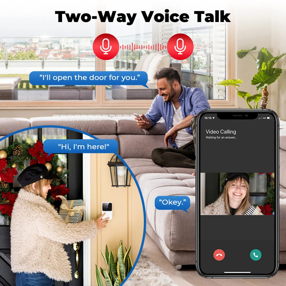 2026 Wireless Smart Video Doorbell, 2.4G WiFi Home Security Camera, 2-way Audio, Night Vision, Battery, Secure Home Monitoring