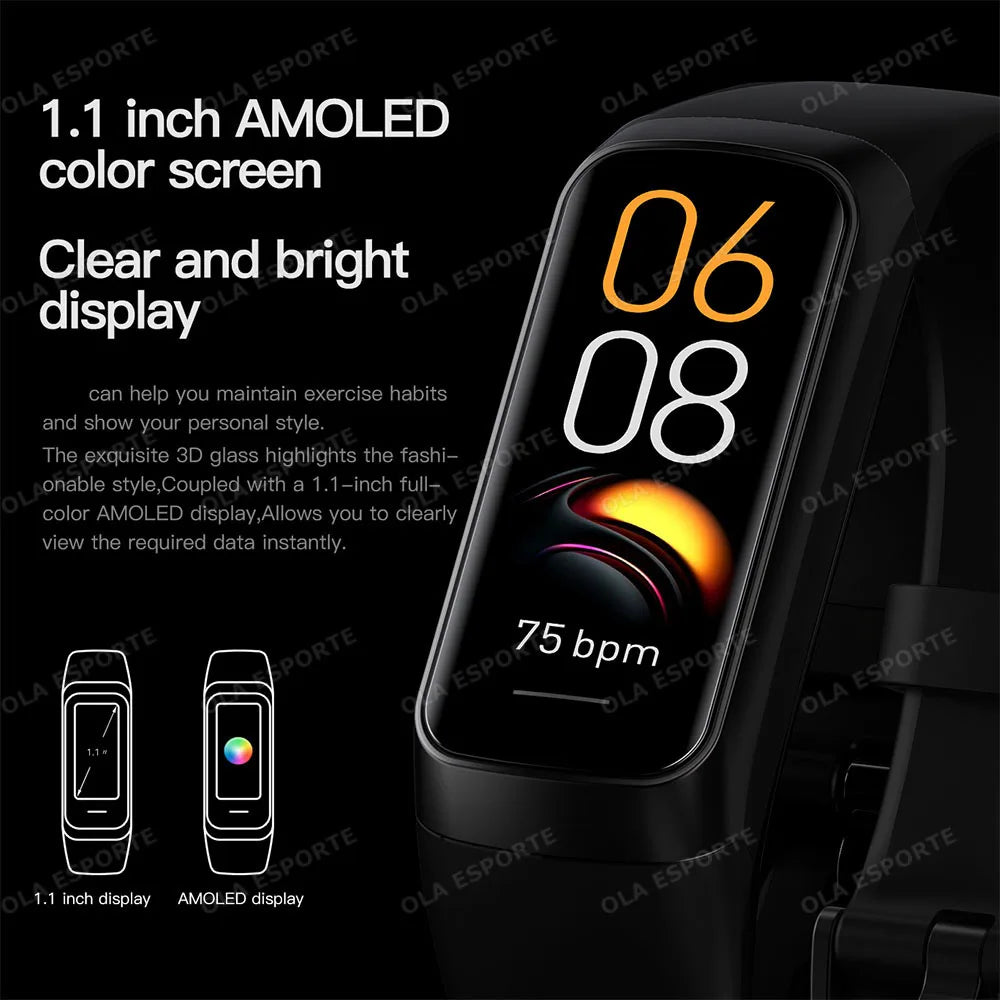 Men Women Health Smart Bracelet All-day Heart Rate Monitoring AMOLED Screen Fitness Clock Sports Smart Wristband Message Preview