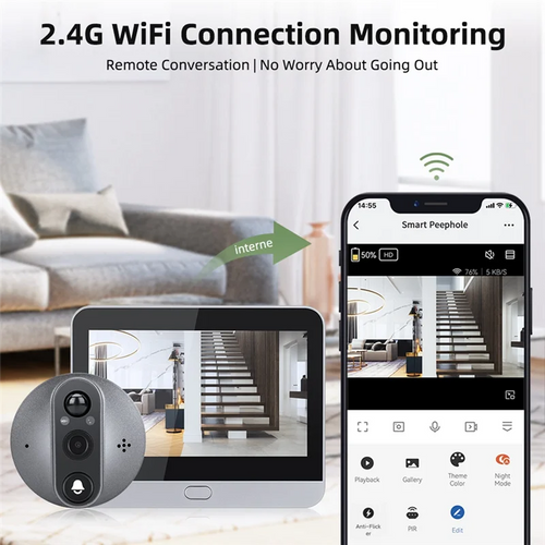 -ABDH Tuya Digital Door Peephole Smart Home 1080P 120° Wide View Angle Doorbell Camera Wifi IR Night Vision Viewer Door Bell