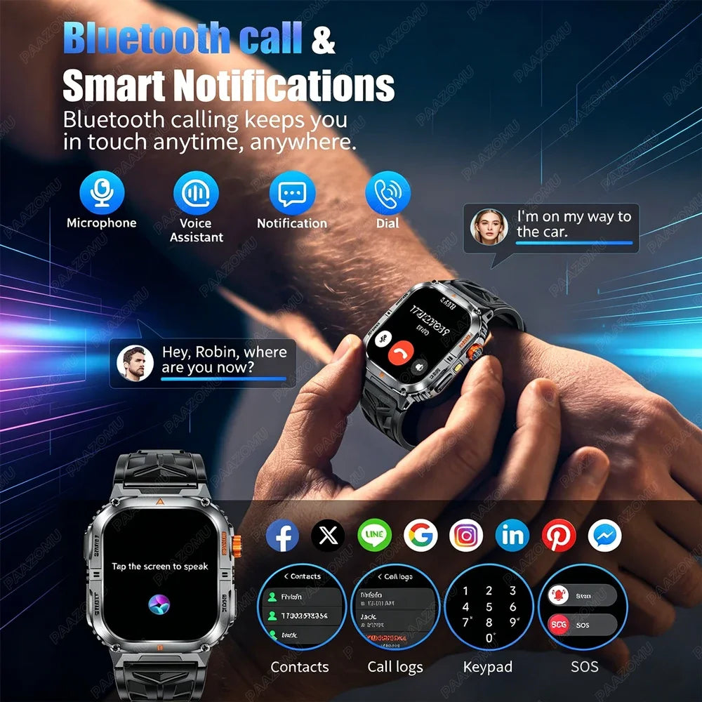 Outdoor Smart Watch for Men 1200mAh Battery LED Flashlight BT Calls Heart Rate 100+ Sports Modes Fitness Tracker for Android/iOS