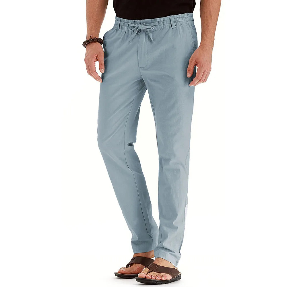 Casual Men's Pants European and American Loose Elastic Waist Cotton Versatile Solid Color Sports Pants