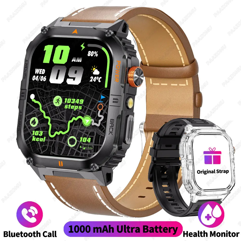 Outdoor Smart Watch for Men 1200mAh Battery LED Flashlight BT Calls Heart Rate 100+ Sports Modes Fitness Tracker for Android/iOS