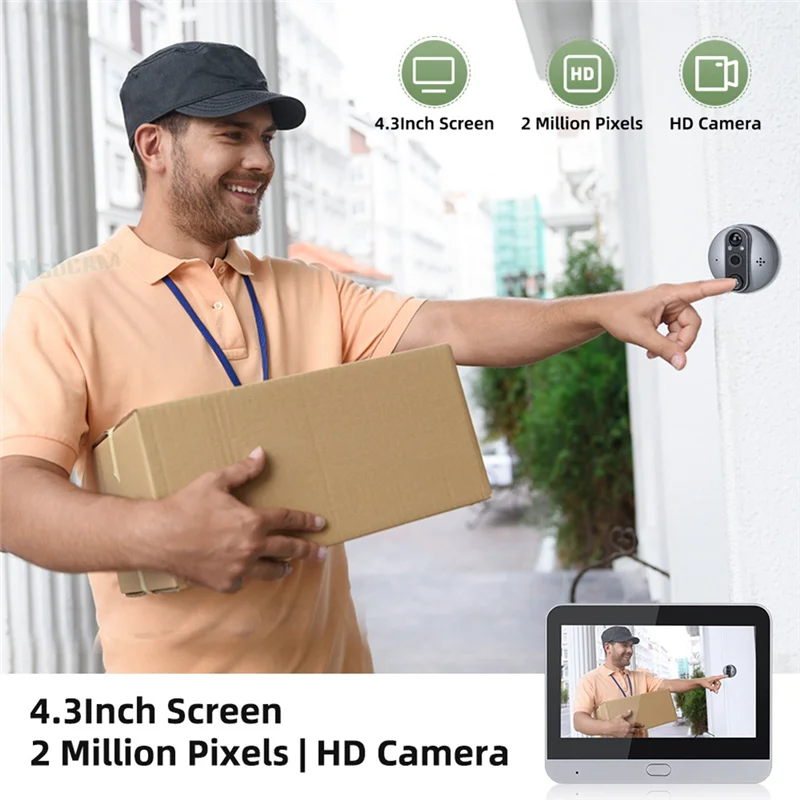 -ABDH Tuya Digital Door Peephole Smart Home 1080P 120° Wide View Angle Doorbell Camera Wifi IR Night Vision Viewer Door Bell